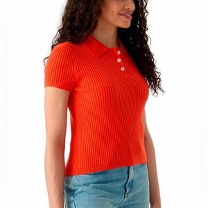A. Byer Vibrant Orange Ribbed Short Sleeve Polo